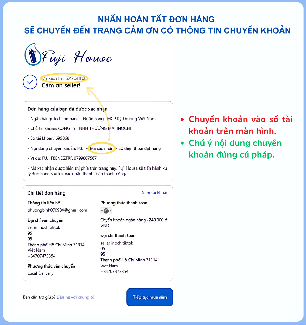 CHUYỂN SANG TRANG CẢM ƠN VÀ TIẾN HÀNH CHUYỂN KHOẢN THEO HƯỚNG DẪN